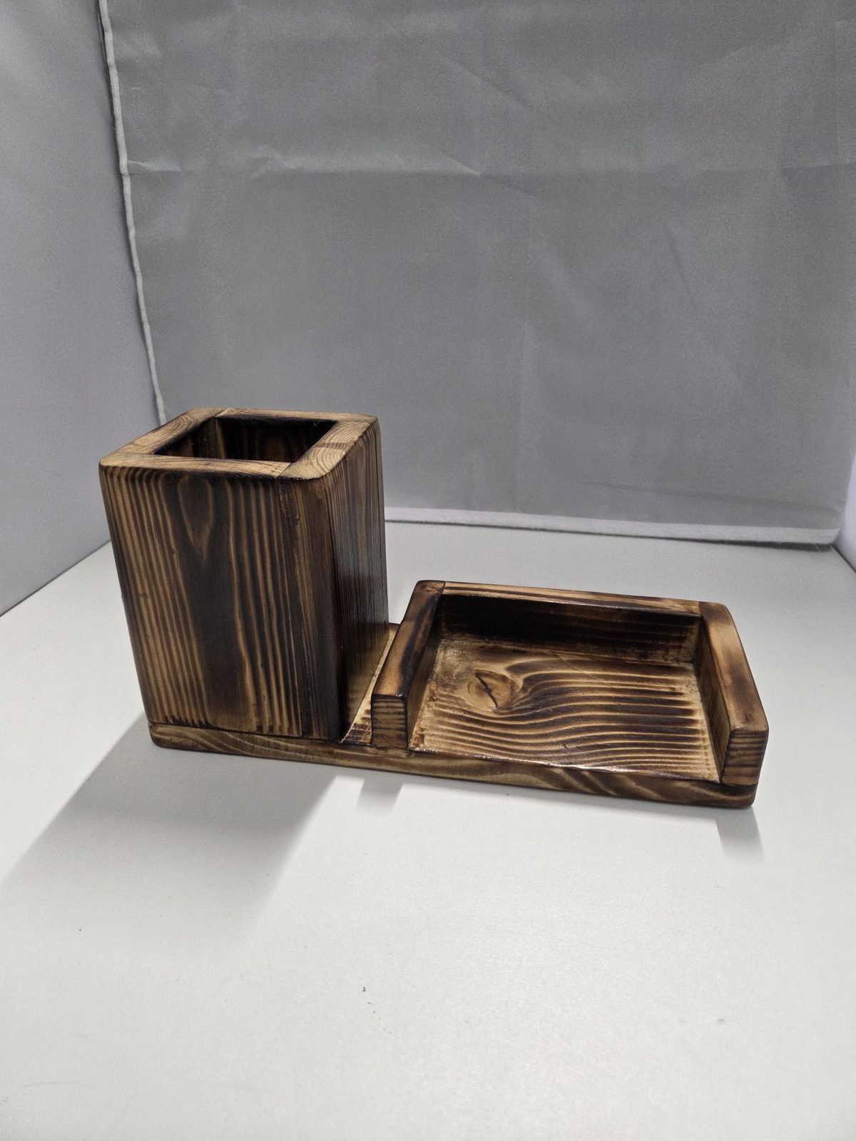 Charred pine desk organiser