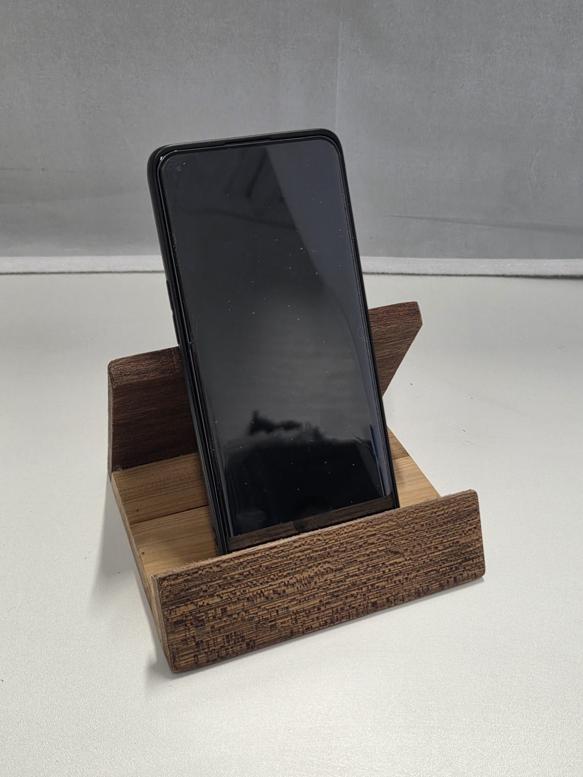 Walnut and pine phone stand